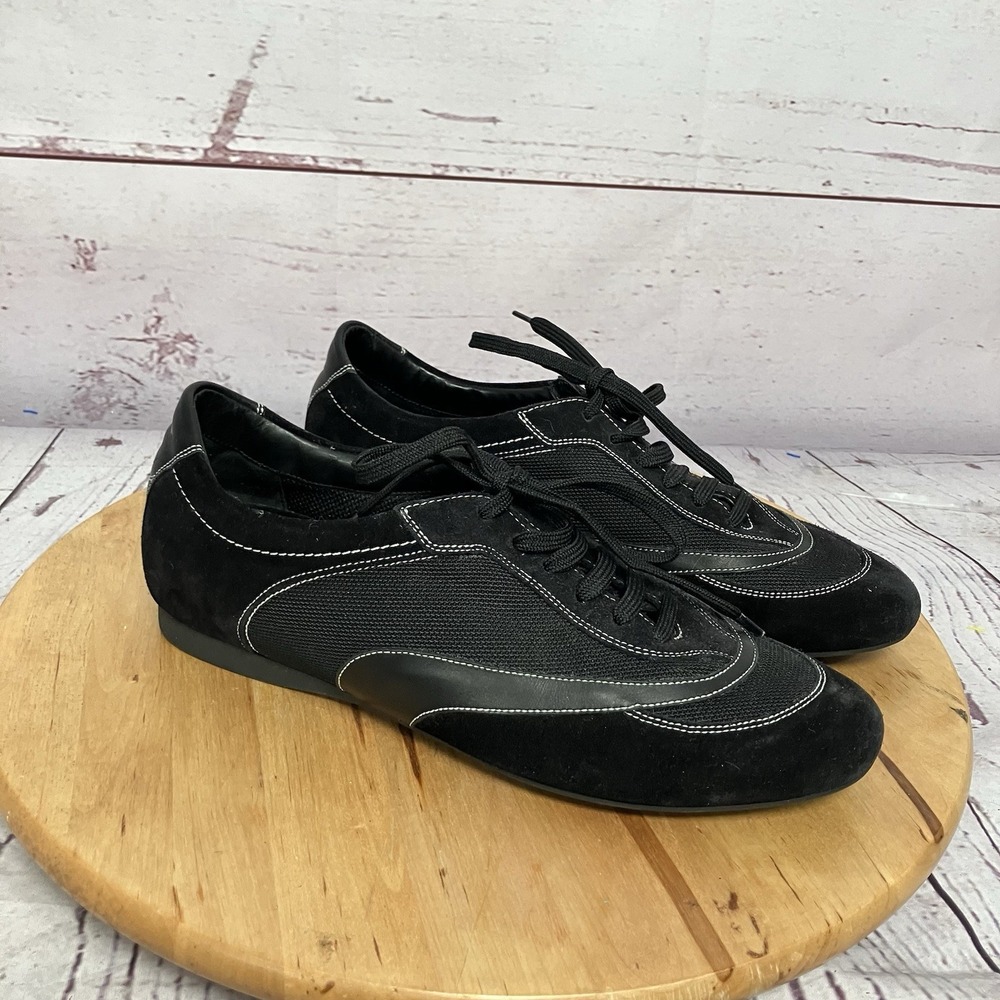 Salvatore Ferragamo Firenze Lace Up Sneakers Black Italy Womens Size 9.5 B